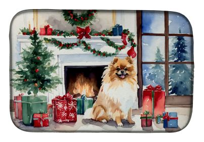Pomeranian Cozy Christmas Dish Drying Mat Absorbent Dish Drying Mat Pad for Kitchen Counter Dish Drainer Mat for Countertop, 14 x 21, Multicolor
