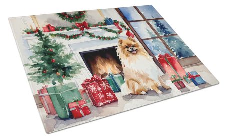Pomeranian Cozy Christmas Glass Cutting Board Large Decorative Tempered Glass Kitchen Cutting and Serving Board Large Size Chopping Board