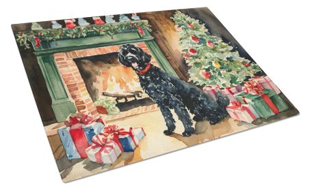 Portuguese Water Dog Cozy Christmas Glass Cutting Board Large Decorative Tempered Glass Kitchen Cutting and Serving Board Large Size Chopping Board