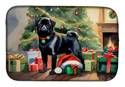 Pug Cozy Christmas Dish Drying Mat Absorbent Dish Drying Mat Pad for Kitchen Counter Dish Drainer Mat for Countertop, 14 x 21, Multicolor