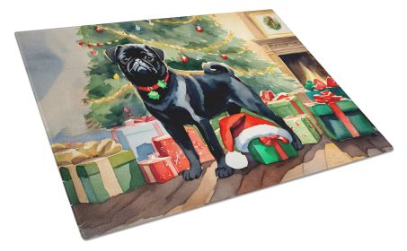 Pug Cozy Christmas Glass Cutting Board Large Decorative Tempered Glass Kitchen Cutting and Serving Board Large Size Chopping Board