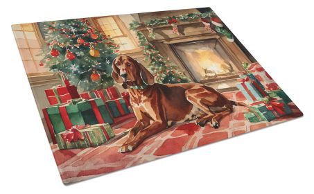 Redbone Coonhound Cozy Christmas Glass Cutting Board Large Decorative Tempered Glass Kitchen Cutting and Serving Board Large Size Chopping Board
