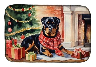 Rottweiler Cozy Christmas Dish Drying Mat Absorbent Dish Drying Mat Pad for Kitchen Counter Dish Drainer Mat for Countertop, 14 x 21, Multicolor