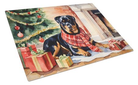 Rottweiler Cozy Christmas Glass Cutting Board Large Decorative Tempered Glass Kitchen Cutting and Serving Board Large Size Chopping Board