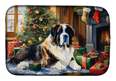 Saint Bernard Cozy Christmas Dish Drying Mat Absorbent Dish Drying Mat Pad for Kitchen Counter Dish Drainer Mat for Countertop, 14 x 21, Multicolor