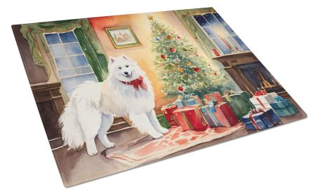 Samoyed Cozy Christmas Glass Cutting Board Large Decorative Tempered Glass Kitchen Cutting and Serving Board Large Size Chopping Board