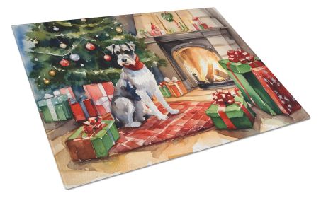 Schnauzer Cozy Christmas Glass Cutting Board Large Decorative Tempered Glass Kitchen Cutting and Serving Board Large Size Chopping Board