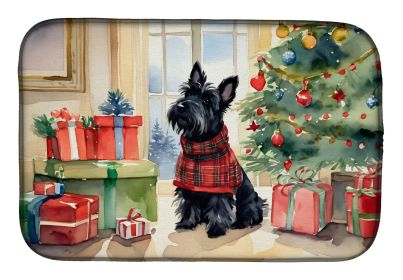 Scottish Terrier Cozy Christmas Dish Drying Mat Absorbent Dish Drying Mat Pad for Kitchen Counter Dish Drainer Mat for Countertop, 14 x 21, Multicolor