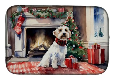 Sealyham Terrier Cozy Christmas Dish Drying Mat Absorbent Dish Drying Mat Pad for Kitchen Counter Dish Drainer Mat for Countertop, 14 x 21, Multicolor
