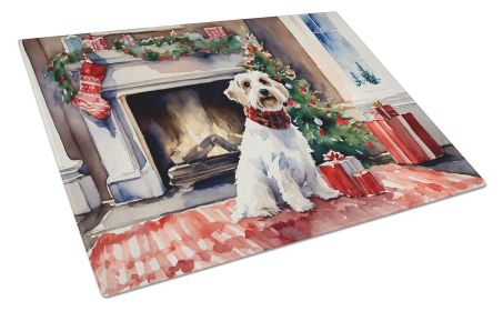 Sealyham Terrier Cozy Christmas Glass Cutting Board Large Decorative Tempered Glass Kitchen Cutting and Serving Board Large Size Chopping Board