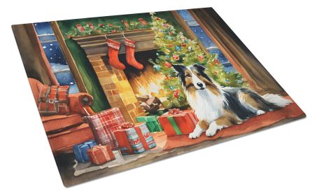 Sheltie Cozy Christmas Glass Cutting Board Large Decorative Tempered Glass Kitchen Cutting and Serving Board Large Size Chopping Board