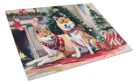 Shiba Inu Cozy Christmas Glass Cutting Board Large Decorative Tempered Glass Kitchen Cutting and Serving Board Large Size Chopping Board