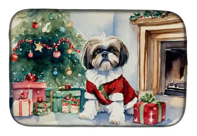 Shih Tzu Cozy Christmas Dish Drying Mat Absorbent Dish Drying Mat Pad for Kitchen Counter Dish Drainer Mat for Countertop, 14 x 21, Multicolor