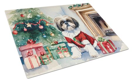 Shih Tzu Cozy Christmas Glass Cutting Board Large Decorative Tempered Glass Kitchen Cutting and Serving Board Large Size Chopping Board
