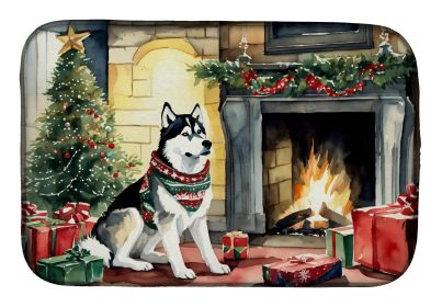 Siberian Husky Cozy Christmas Dish Drying Mat Absorbent Dish Drying Mat Pad for Kitchen Counter Dish Drainer Mat for Countertop, 14 x 21, Multicolor