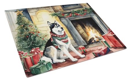 Siberian Husky Cozy Christmas Glass Cutting Board Large Decorative Tempered Glass Kitchen Cutting and Serving Board Large Size Chopping Board