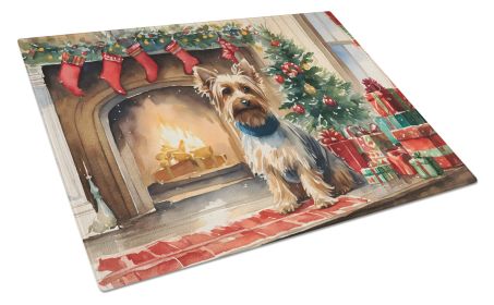 Silky Terrier Cozy Christmas Glass Cutting Board Large Decorative Tempered Glass Kitchen Cutting and Serving Board Large Size Chopping Board