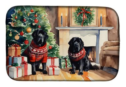 Tibetan Mastiff Cozy Christmas Dish Drying Mat Absorbent Dish Drying Mat Pad for Kitchen Counter Dish Drainer Mat for Countertop, 14 x 21, Multicolor