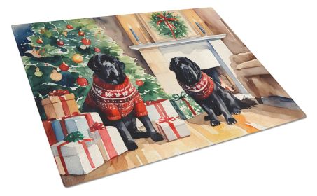 Tibetan Mastiff Cozy Christmas Glass Cutting Board Large Decorative Tempered Glass Kitchen Cutting and Serving Board Large Size Chopping Board