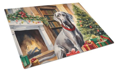 Weimaraner Cozy Christmas Glass Cutting Board Large Decorative Tempered Glass Kitchen Cutting and Serving Board Large Size Chopping Board