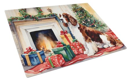 Welsh Springer Spaniel Cozy Christmas Glass Cutting Board Large Decorative Tempered Glass Kitchen Cutting and Serving Board Large Size Chopping Board