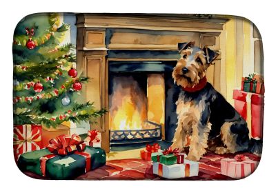 Welsh Terrier Cozy Christmas Dish Drying Mat Absorbent Dish Drying Mat Pad for Kitchen Counter Dish Drainer Mat for Countertop, 14 x 21, Multicolor