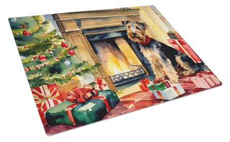 Welsh Terrier Cozy Christmas Glass Cutting Board Large Decorative Tempered Glass Kitchen Cutting and Serving Board Large Size Chopping Board