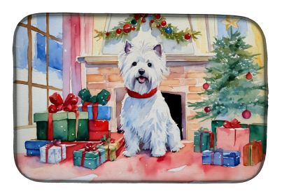 Westie Cozy Christmas Dish Drying Mat Absorbent Dish Drying Mat Pad for Kitchen Counter Dish Drainer Mat for Countertop, 14 x 21, Multicolor