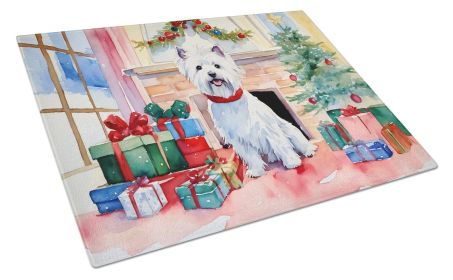 Westie Cozy Christmas Glass Cutting Board Large Decorative Tempered Glass Kitchen Cutting and Serving Board Large Size Chopping Board