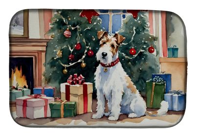 Fox Terrier Cozy Christmas Dish Drying Mat Absorbent Dish Drying Mat Pad for Kitchen Counter Dish Drainer Mat for Countertop, 14 x 21, Multicolor
