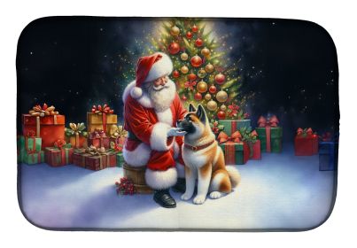 Akita and Santa Claus Dish Drying Mat Absorbent Dish Drying Mat Pad for Kitchen Counter Dish Drainer Mat for Countertop, 14 x 21, Multicolor