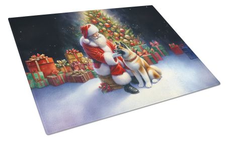 Akita and Santa Claus Glass Cutting Board Decorative Tempered Glass Kitchen Cutting and Serving Board Large Size Chopping Board