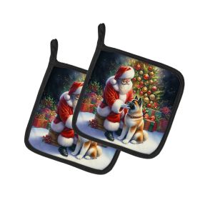 Akita and Santa Claus Pair of Pot Holders Kitchen Heat Resistant Pot Holders Sets Oven Hot Pads for Cooking Baking BBQ, 7 1/2 x 7 1/2