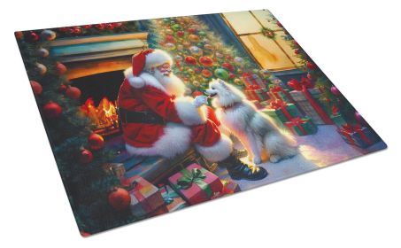 American Eskimo and Santa Claus Glass Cutting Board Decorative Tempered Glass Kitchen Cutting and Serving Board Large Size Chopping Board