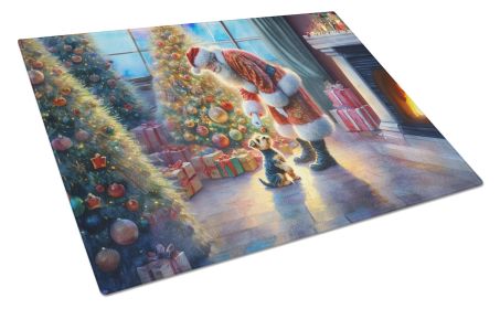 Australian Terrier and Santa Claus Glass Cutting Board Decorative Tempered Glass Kitchen Cutting and Serving Board Large Size Chopping Board