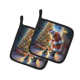 Australian Terrier and Santa Claus Pair of Pot Holders Kitchen Heat Resistant Pot Holders Sets Oven Hot Pads for Cooking Baking BBQ, 7 1/2 x 7 1/2