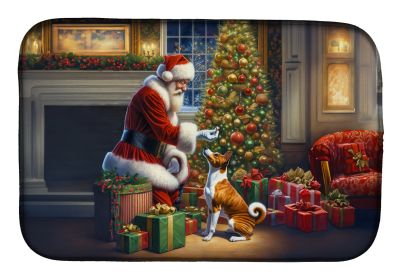 Basenji and Santa Claus Dish Drying Mat Absorbent Dish Drying Mat Pad for Kitchen Counter Dish Drainer Mat for Countertop, 14 x 21, Multicolor