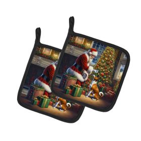 Basenji and Santa Claus Pair of Pot Holders Kitchen Heat Resistant Pot Holders Sets Oven Hot Pads for Cooking Baking BBQ, 7 1/2 x 7 1/2