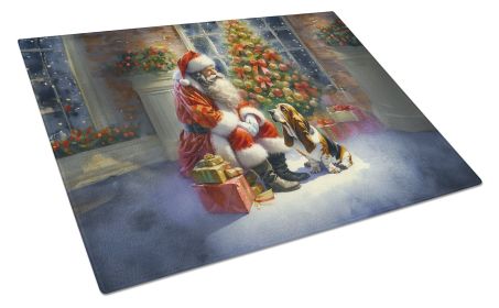 Basset Hound and Santa Claus Glass Cutting Board Decorative Tempered Glass Kitchen Cutting and Serving Board Large Size Chopping Board