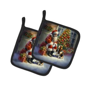 Basset Hound and Santa Claus Pair of Pot Holders Kitchen Heat Resistant Pot Holders Sets Oven Hot Pads for Cooking Baking BBQ, 7 1/2 x 7 1/2
