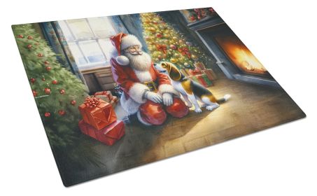 Beagle and Santa Claus Glass Cutting Board Decorative Tempered Glass Kitchen Cutting and Serving Board Large Size Chopping Board