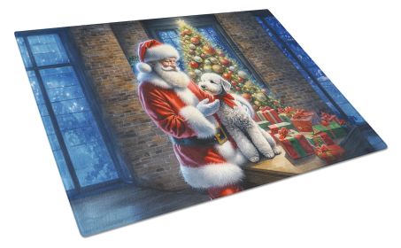 Bedlington Terrier and Santa Claus Glass Cutting Board Decorative Tempered Glass Kitchen Cutting and Serving Board Large Size Chopping Board