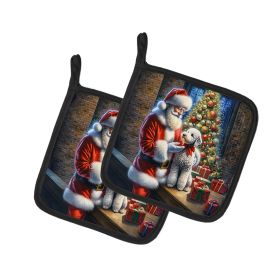 Bedlington Terrier and Santa Claus Pair of Pot Holders Kitchen Heat Resistant Pot Holders Sets Oven Hot Pads for Cooking Baking BBQ, 7 1/2 x 7 1/2