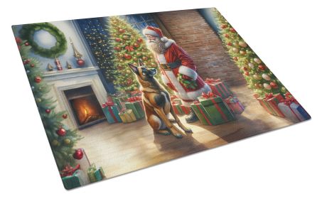 Belgian Malinois and Santa Claus Glass Cutting Board Decorative Tempered Glass Kitchen Cutting and Serving Board Large Size Chopping Board