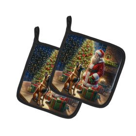 Belgian Malinois and Santa Claus Pair of Pot Holders Kitchen Heat Resistant Pot Holders Sets Oven Hot Pads for Cooking Baking BBQ, 7 1/2 x 7 1/2