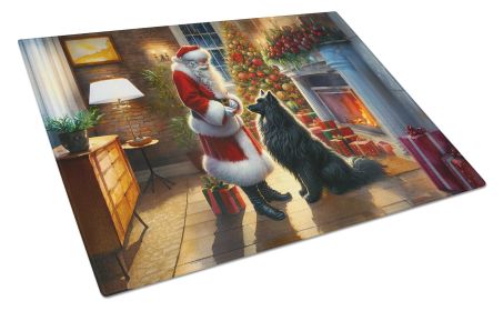 Belgian Sheepdog and Santa Claus Glass Cutting Board Decorative Tempered Glass Kitchen Cutting and Serving Board Large Size Chopping Board
