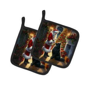 Belgian Sheepdog and Santa Claus Pair of Pot Holders Kitchen Heat Resistant Pot Holders Sets Oven Hot Pads for Cooking Baking BBQ, 7 1/2 x 7 1/2