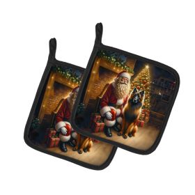 Belgian Tervuren and Santa Claus Pair of Pot Holders Kitchen Heat Resistant Pot Holders Sets Oven Hot Pads for Cooking Baking BBQ, 7 1/2 x 7 1/2