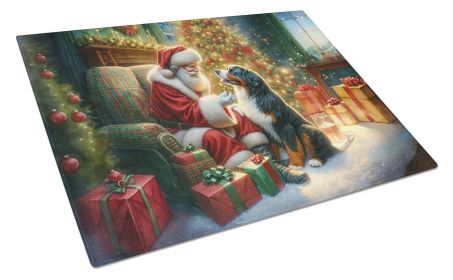 Bernese Mountain Dog and Santa Claus Glass Cutting Board Decorative Tempered Glass Kitchen Cutting and Serving Board Large Size Chopping Board