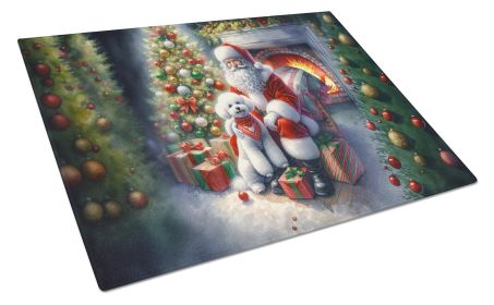Bichon Frise and Santa Claus Glass Cutting Board Decorative Tempered Glass Kitchen Cutting and Serving Board Large Size Chopping Board